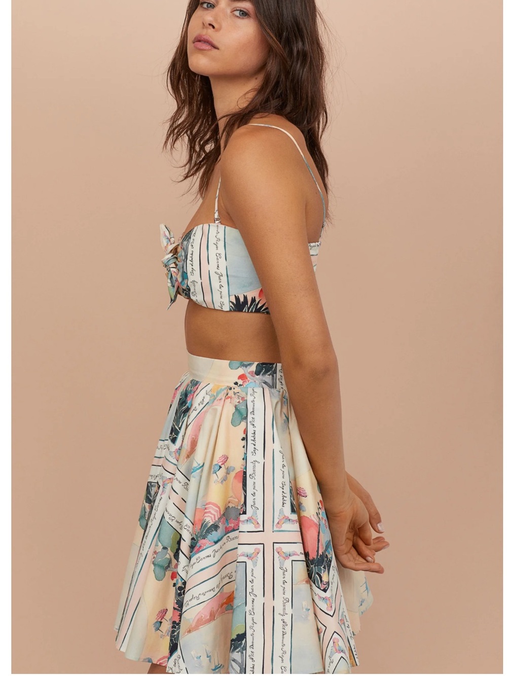 H&M 100% Cotton Graphic Statement Bell Skater Skirt. France. Beachy. Vacation. - Picture 1 of 11